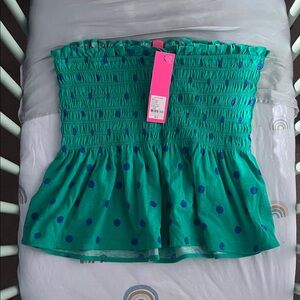 Lily Pulitzer Green and Blue Polka Dot Smocked Top